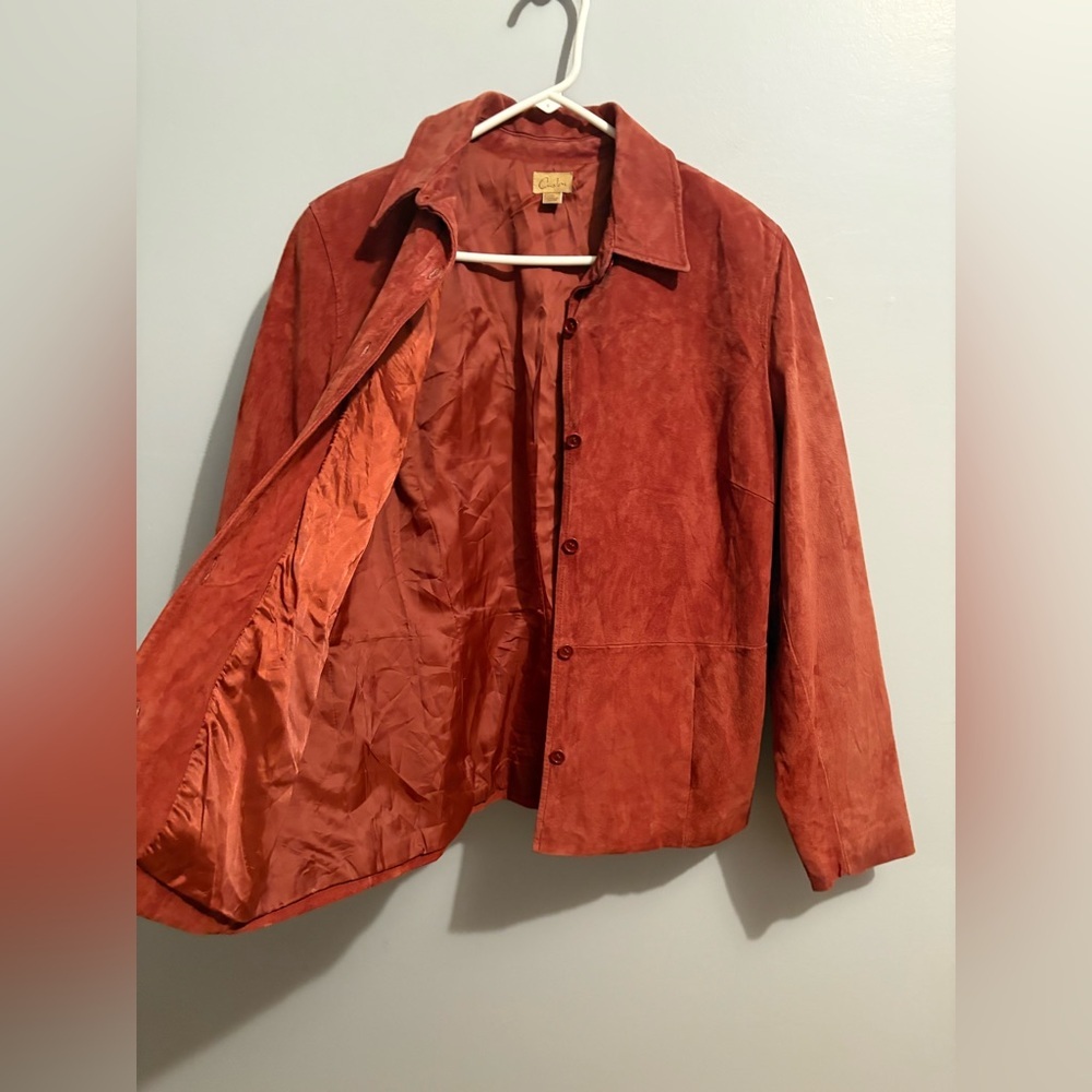 Red Suede Jacket Women’s XL Caslon Leather Lined Vintage Rust Button Down Coat - Picture 3 of 16